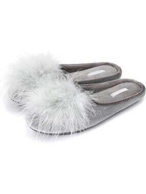Women's Sliver Grey Fuzzy Velvet Memory Foam Indoor Non-slip Lightweight Slipper